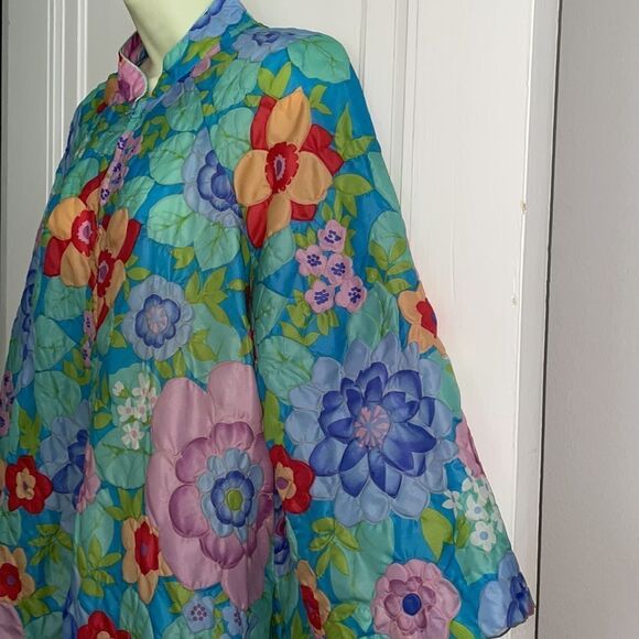 Vtg 60s/70s Stella Fagin flower power thin quilted polyester zip up robe - Picture 5 of 10